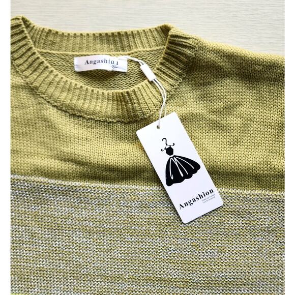 Sweater-Angashion-Striped-Green-Silver-White-Metallic-Long Sleeves - Picture 7 of 15